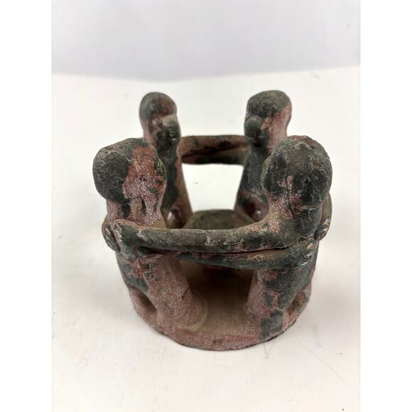 Vintage Circle of Friends Unity Clay Sculpture Mexico Mayan Aztec Candle Holder - Picture 5 of 12